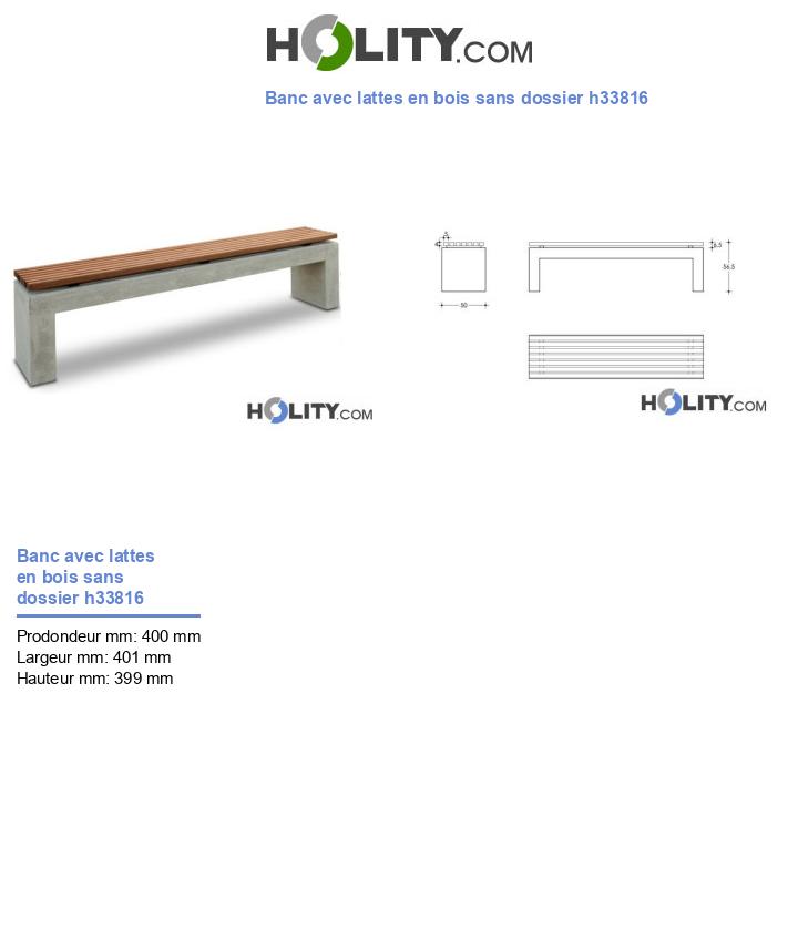 Banc avec lattes en bois sans dossier h33816