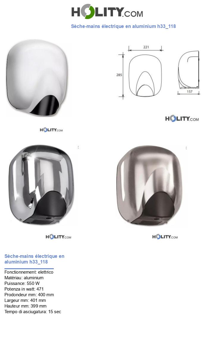 Sèche-mains électrique en aluminium h33_118