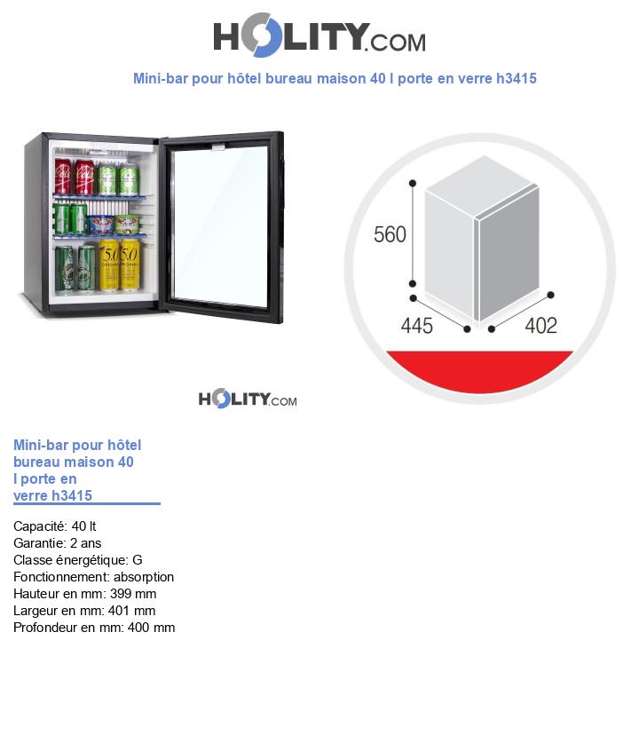 Mini-bar pour hôtel bureau maison 40 l porte en verre h3415