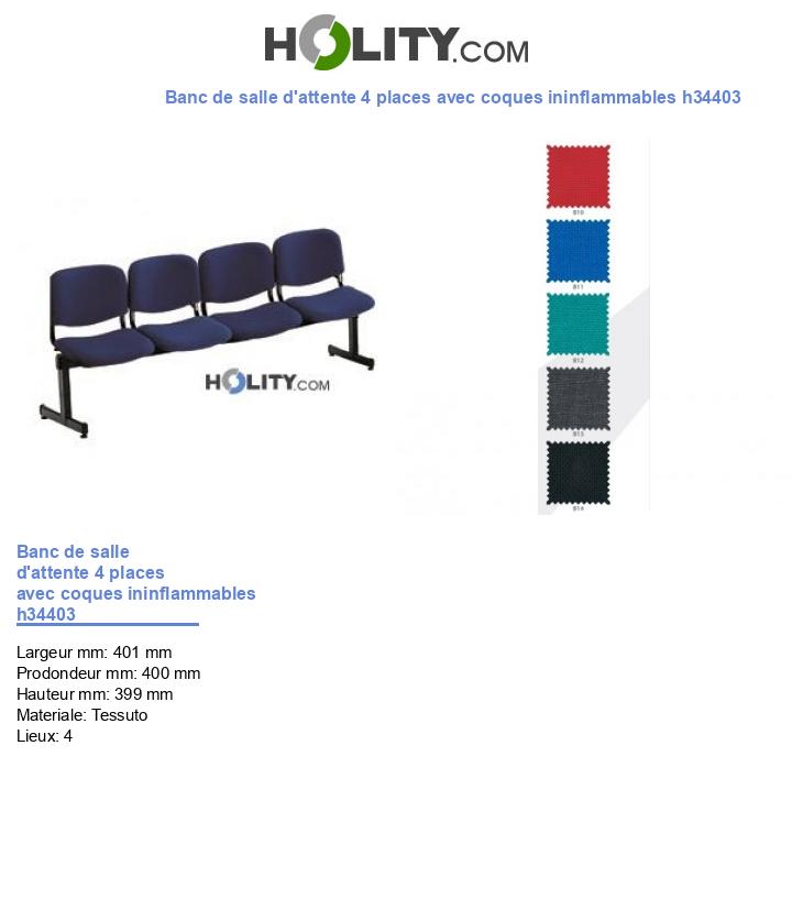 Banc de salle d'attente 4 places avec coques ininflammables h34403