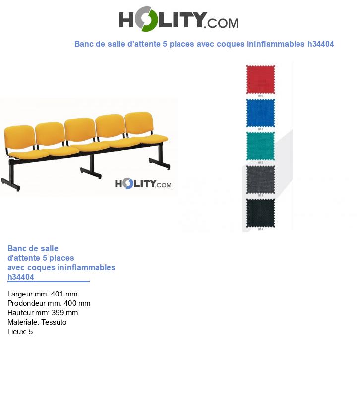 Banc de salle d'attente 5 places avec coques ininflammables h34404