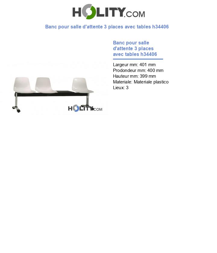 Banc pour salle d'attente 3 places avec tables h34406