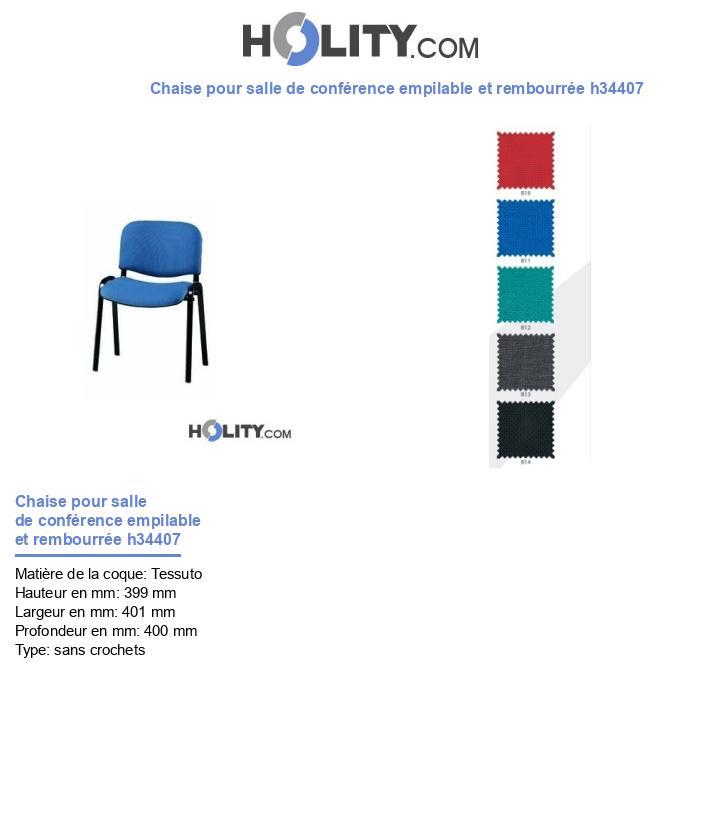 Chaise pour salle de conférence empilable et rembourrée h34407
