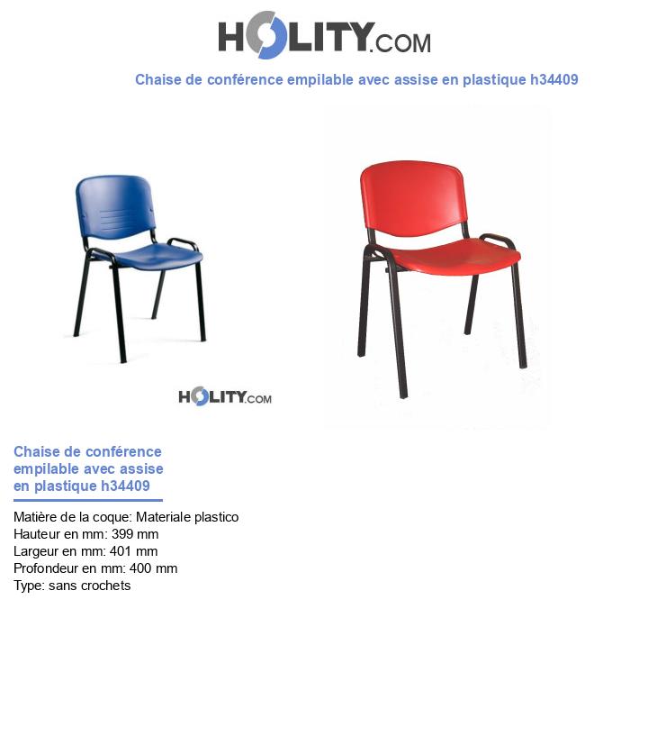 Chaise de conférence empilable avec assise en plastique h34409