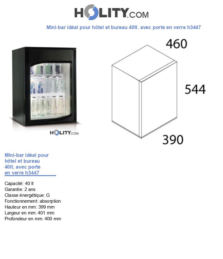 Mini-bar idéal pour hôtel et bureau 40lt. avec porte en verre h3447