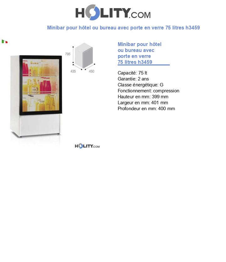 Minibar pour hôtel ou bureau avec porte en verre 75 litres h3459