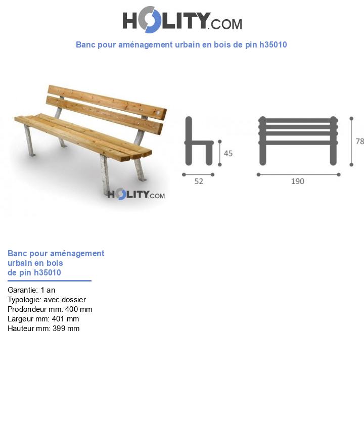 Banc pour aménagement urbain en bois de pin h35010