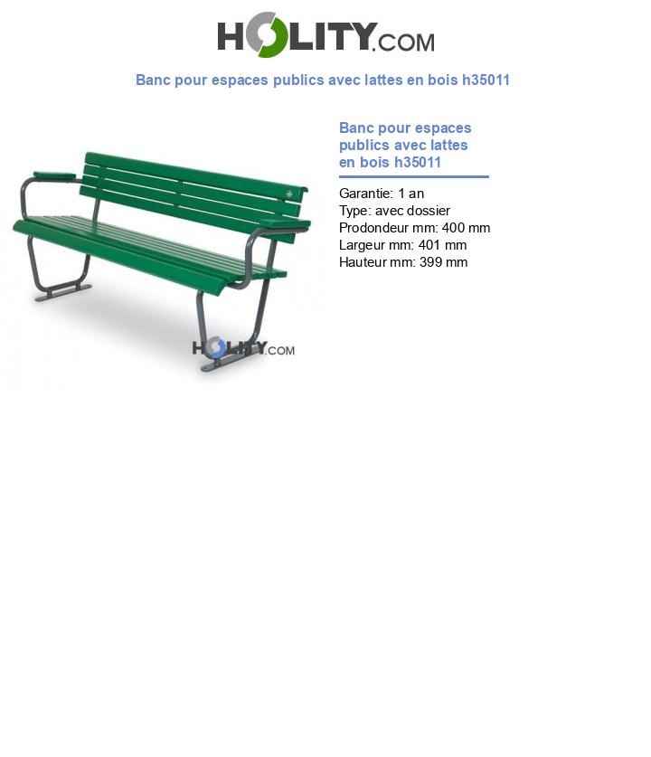 Banc pour espaces publics avec lattes en bois h35011