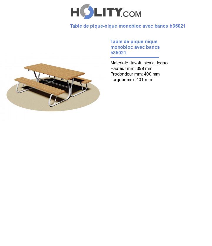 Table de pique-nique monobloc avec bancs h35021