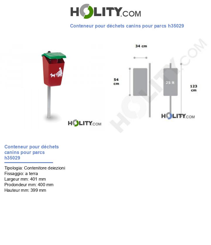 Conteneur pour déchets canins pour parcs h35029