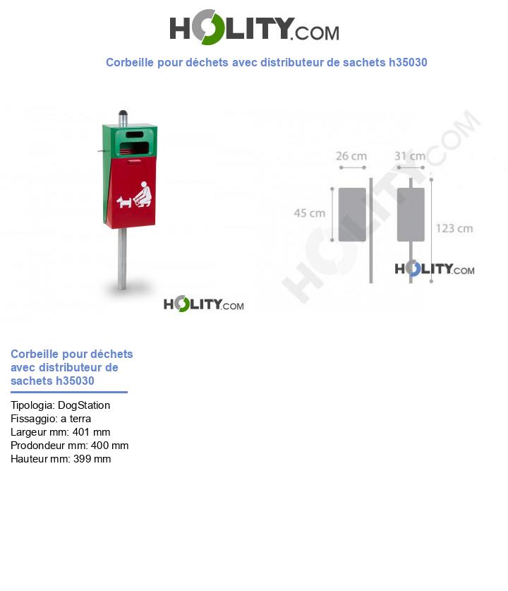 Corbeille pour déchets avec distributeur de sachets h35030