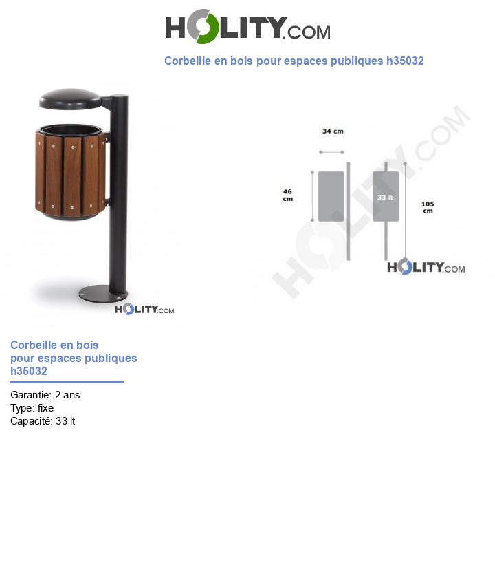 Corbeille en bois pour espaces publiques h35032