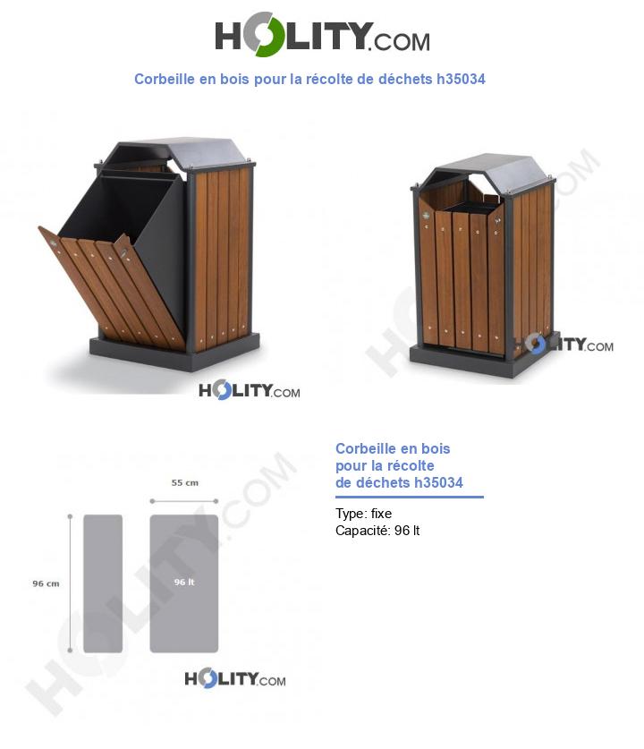 Corbeille en bois pour la récolte de déchets h35034