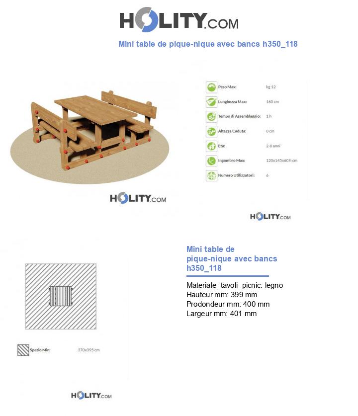 Mini table de pique-nique avec bancs h350_118
