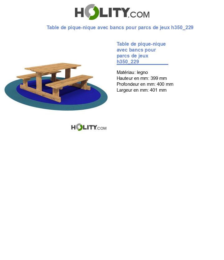 Table de pique-nique avec bancs pour parcs de jeux h350_229