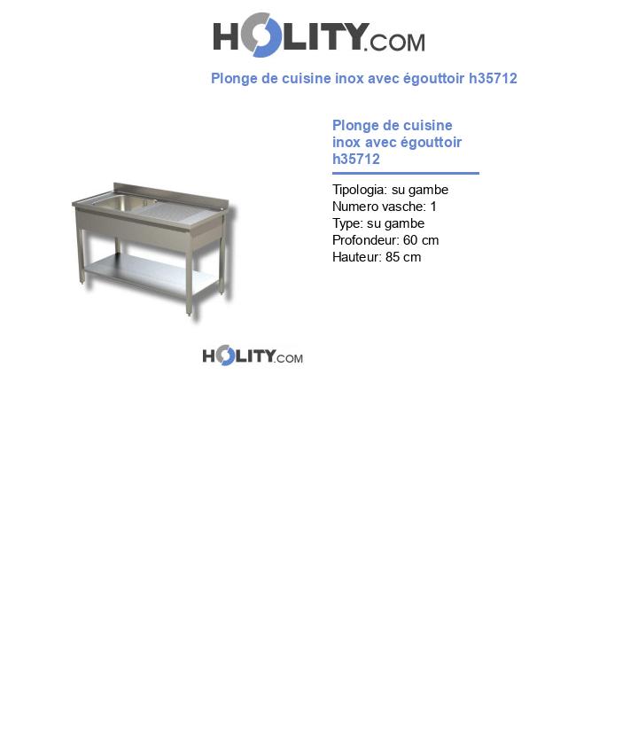 Plonge de cuisine inox avec égouttoir h35712