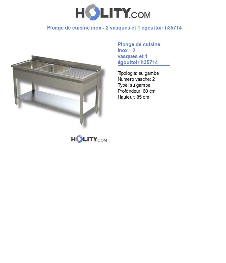 Plonge de cuisine inox - 2 vasques et 1 égouttoir h35714