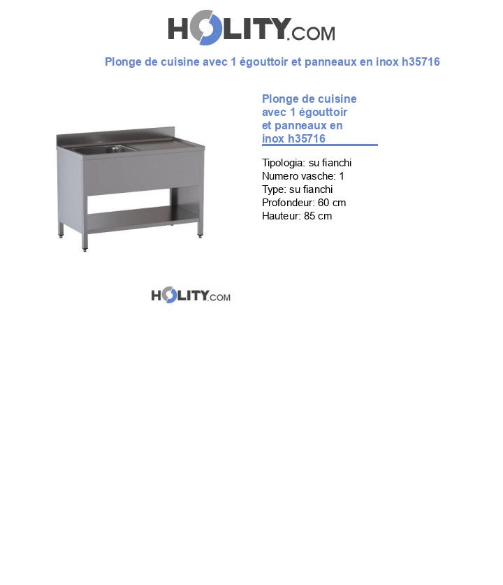 Plonge de cuisine avec 1 égouttoir et panneaux en inox h35716