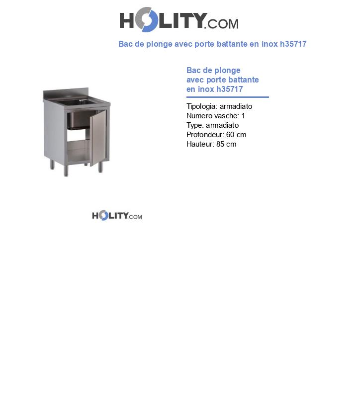 Bac de plonge avec porte battante en inox h35717