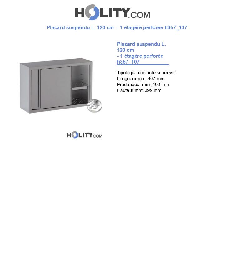 Placard suspendu L. 120 cm  - 1 étagère perforée h357_107
