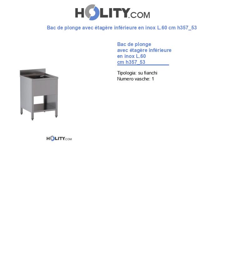 Bac de plonge avec étagère inférieure en inox L.60 cm h357_53