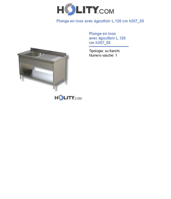 Plonge en inox avec égouttoir L.120 cm h357_55