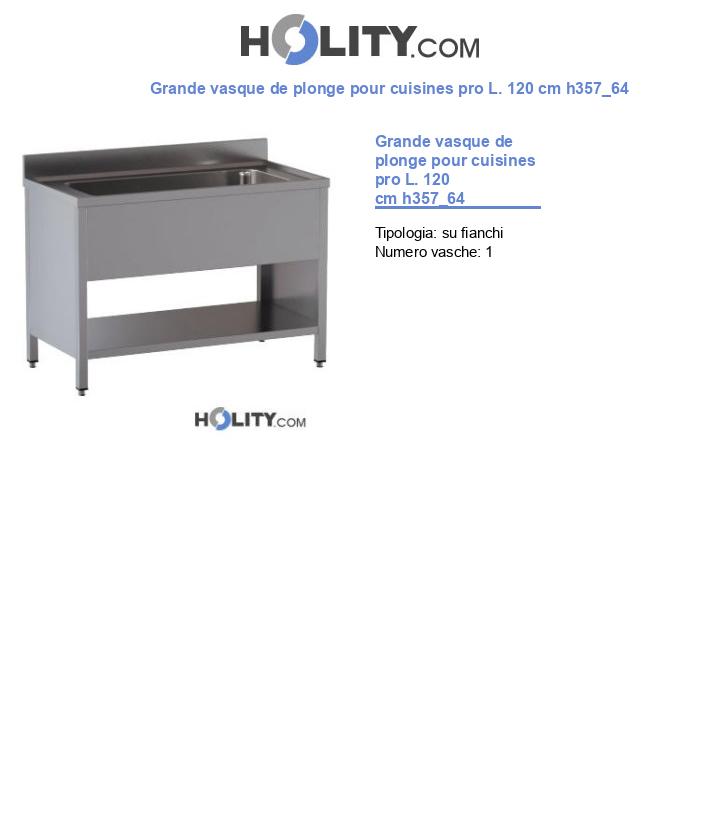 Grande vasque de plonge pour cuisines pro L. 120 cm h357_64