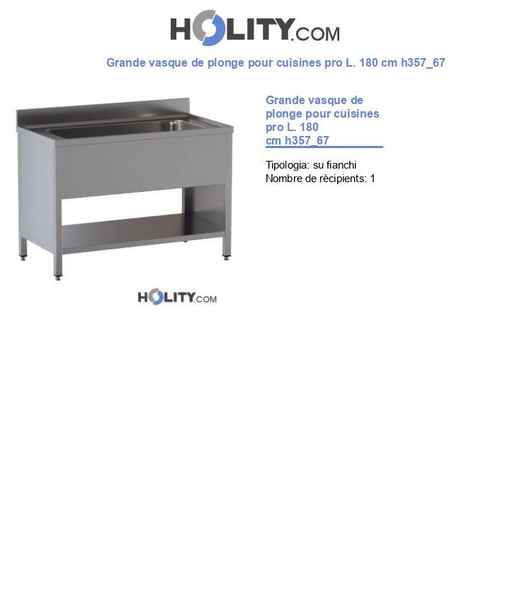 Grande vasque de plonge pour cuisines pro L. 180 cm h357_67