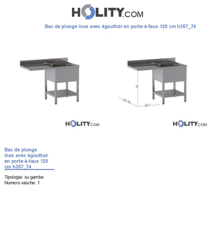 Bac de plonge inox avec égouttoir en porte-à-faux 120 cm h357_74