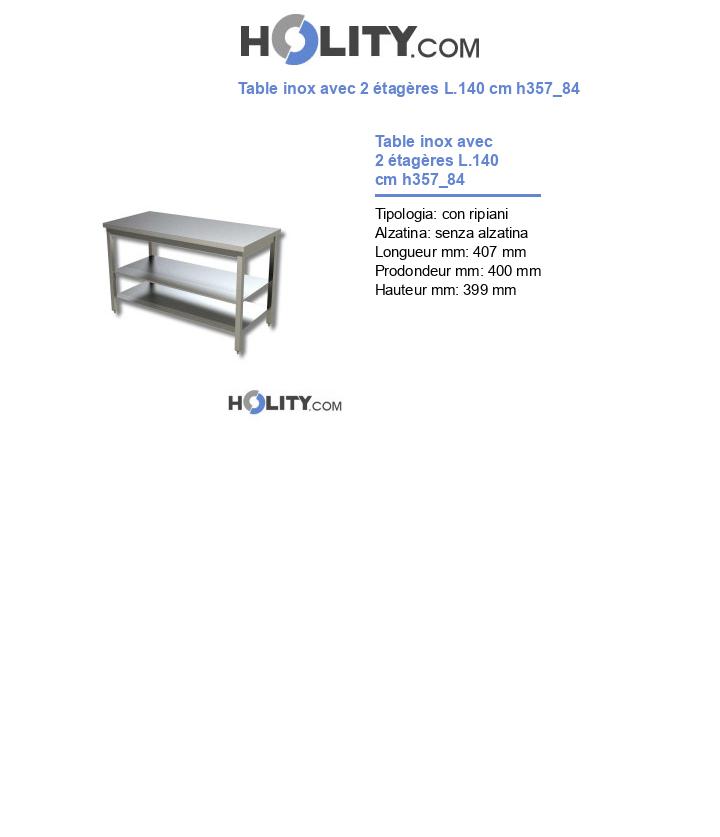 Table inox avec 2 étagères L.140 cm h357_84