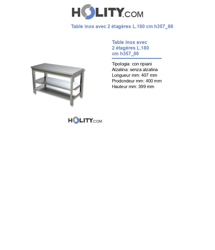 Table inox avec 2 étagères L.180 cm h357_86