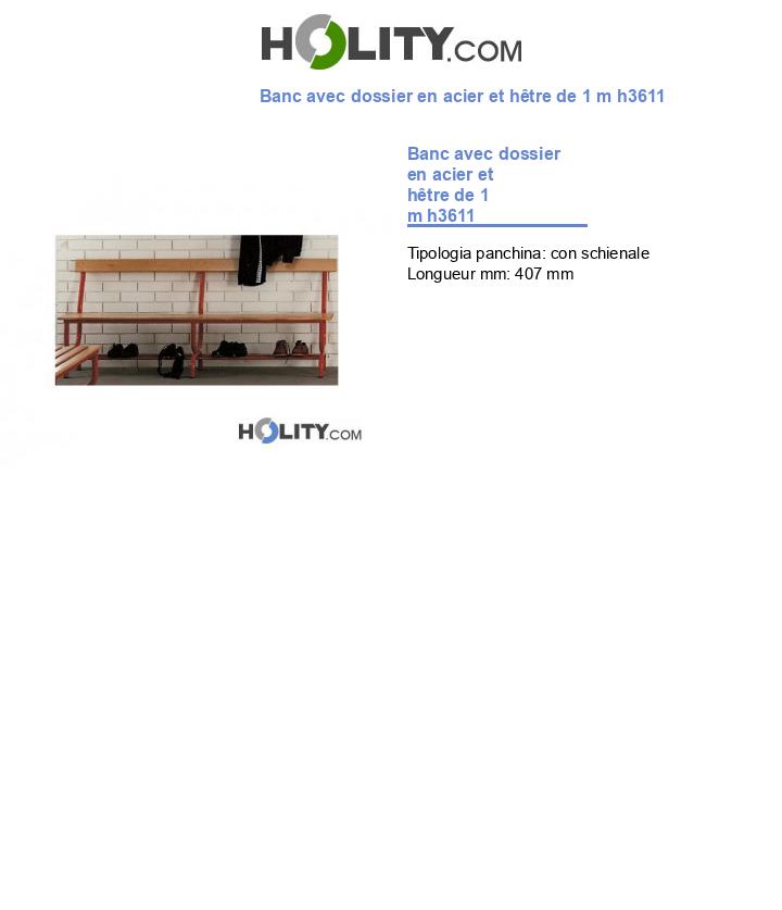 Banc avec dossier en acier et hêtre de 1 m h3611