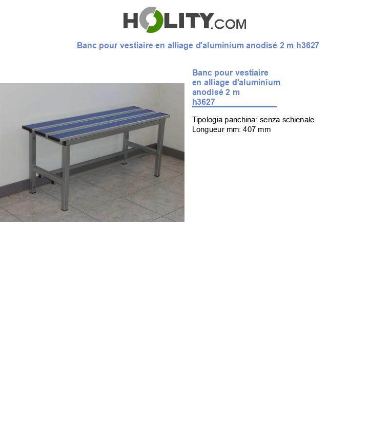 Banc pour vestiaire en alliage d'aluminium anodisé 2 m h3627