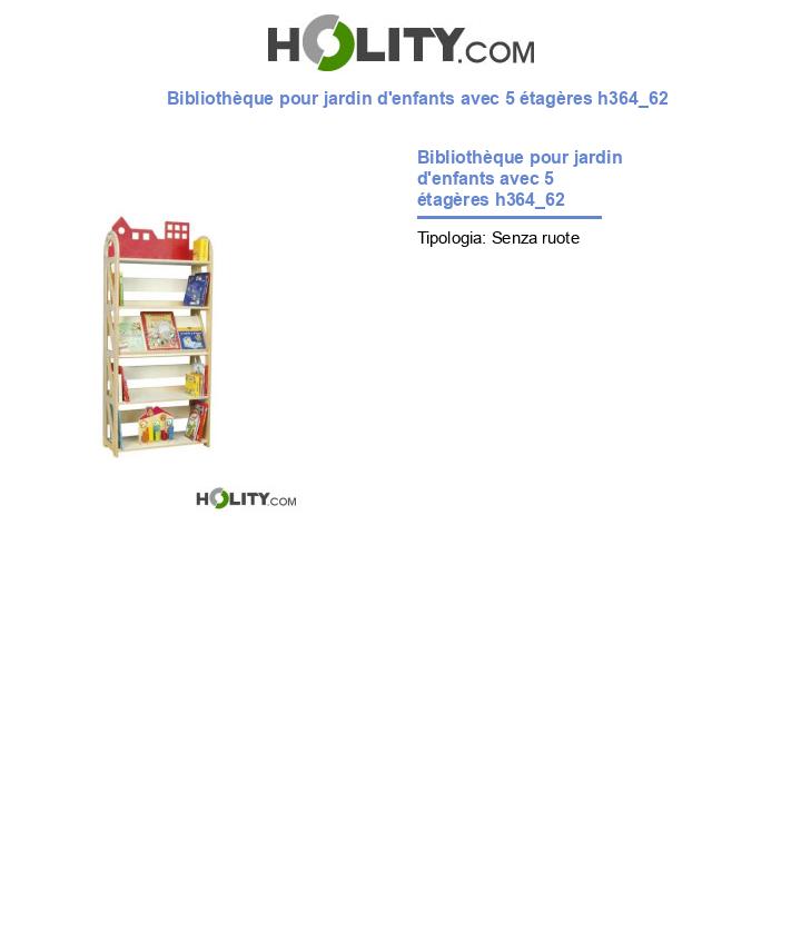 Bibliothèque pour jardin d'enfants avec 5 étagères h364_62