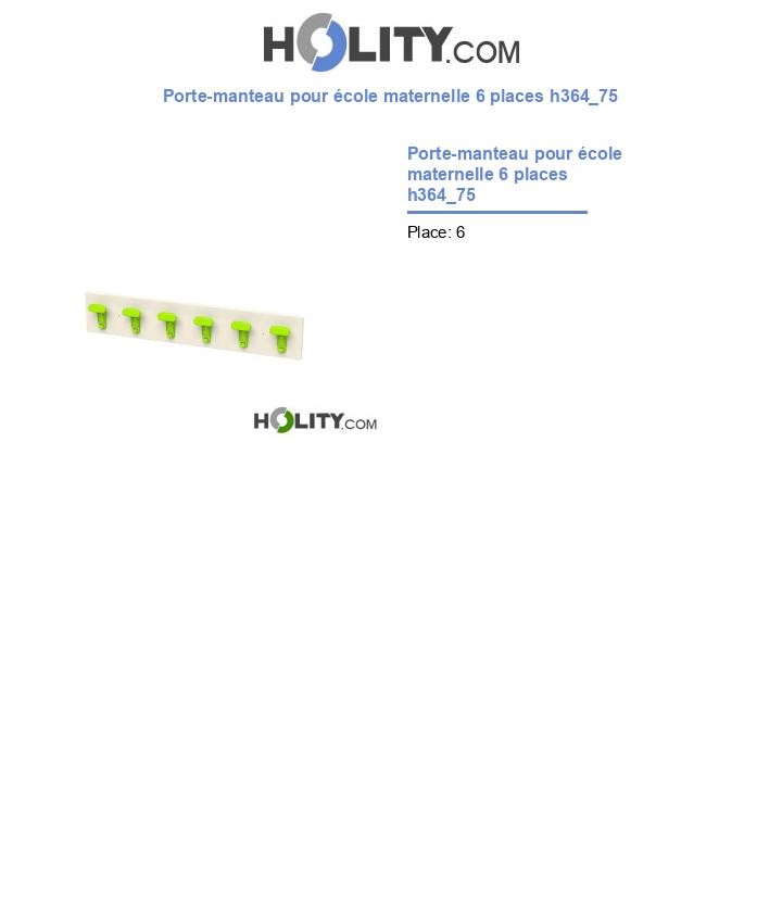 Porte-manteau pour école maternelle 6 places h364_75