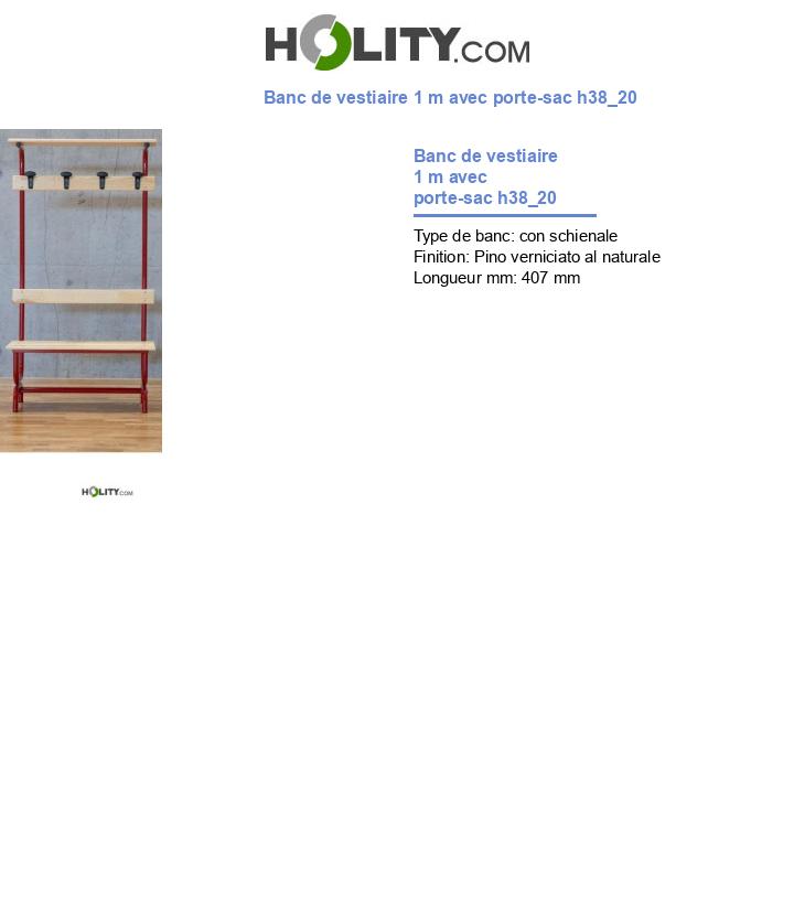 Banc de vestiaire 1 m avec porte-sac h38_20