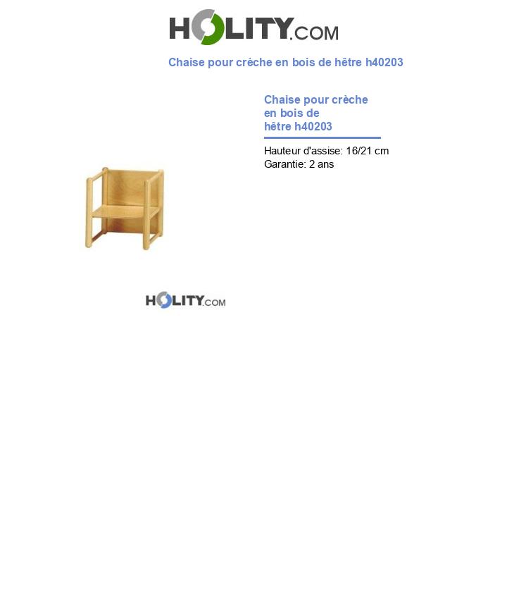 Chaise pour crèche en bois de hêtre h40203