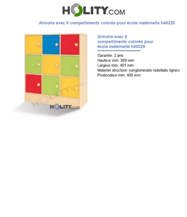 Armoire avec 9 compartiments colorés pour école maternelle h40229