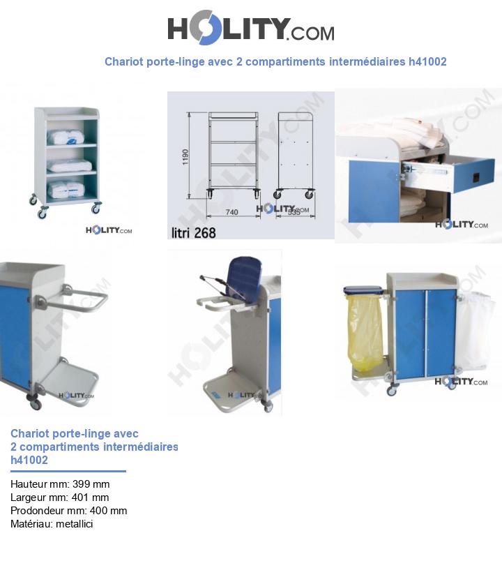 Chariot porte-linge avec 2 compartiments intermédiaires h41002