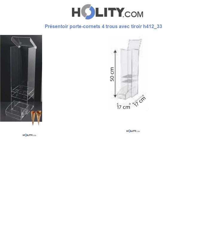 Présentoir porte-cornets 4 trous avec tiroir h412_33