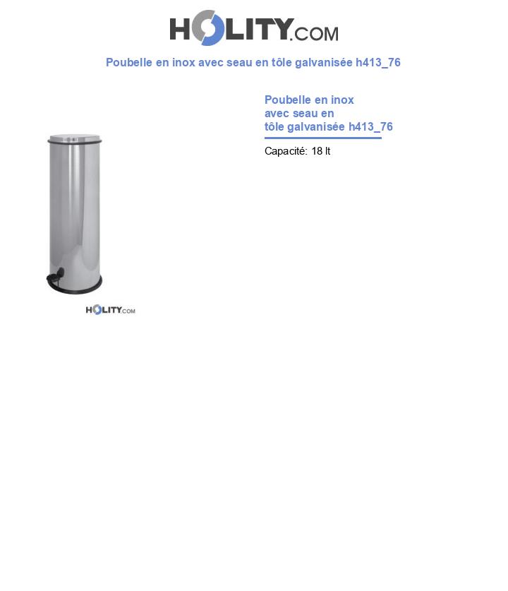 Poubelle en inox avec seau en tôle galvanisée h413_76