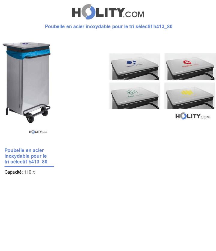 Poubelle en acier inoxydable pour le tri sélectif h413_80