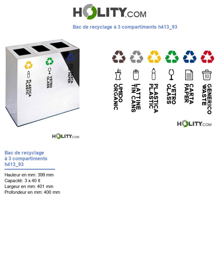Bac de recyclage à 3 compartiments h413_93