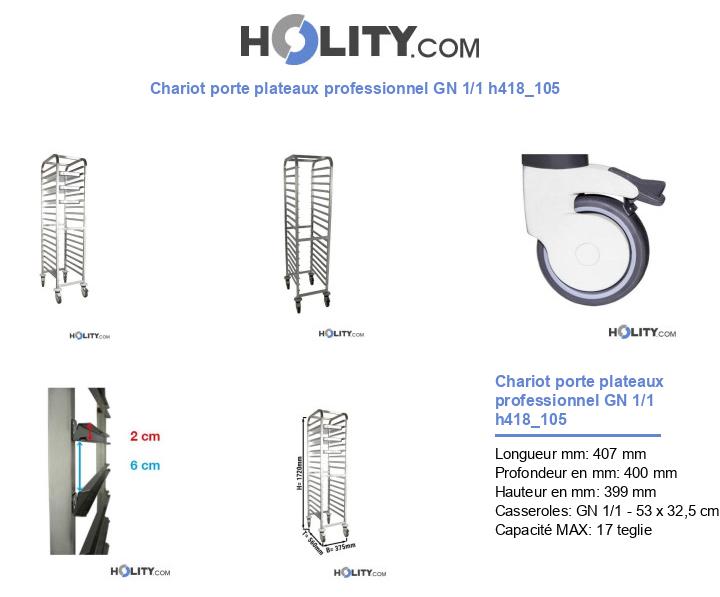 Chariot porte plateaux professionnel GN 1/1 h418_105