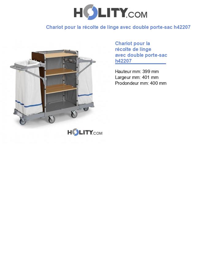 Chariot pour la récolte de linge avec double porte-sac h42207