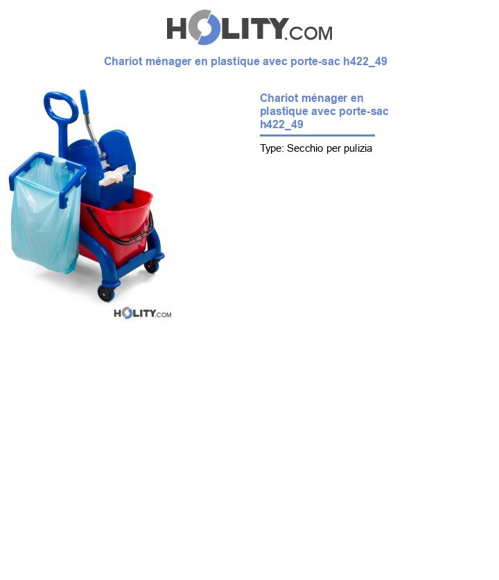 Chariot ménager en plastique avec porte-sac h422_49