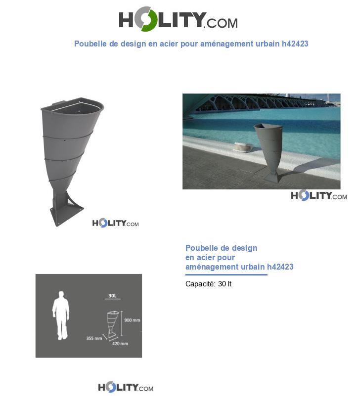 Poubelle de design en acier pour aménagement urbain h42423