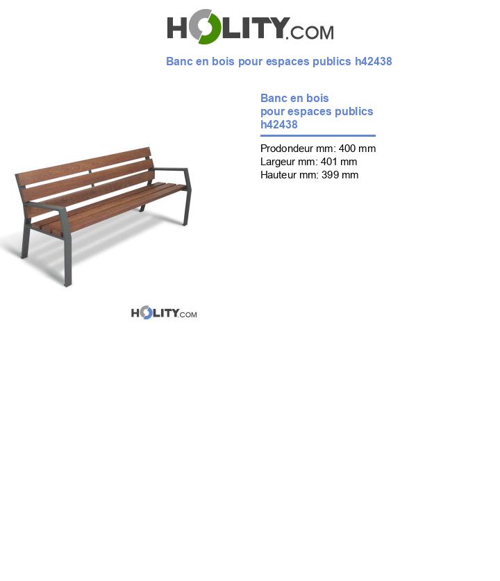 Banc en bois pour espaces publics h42438