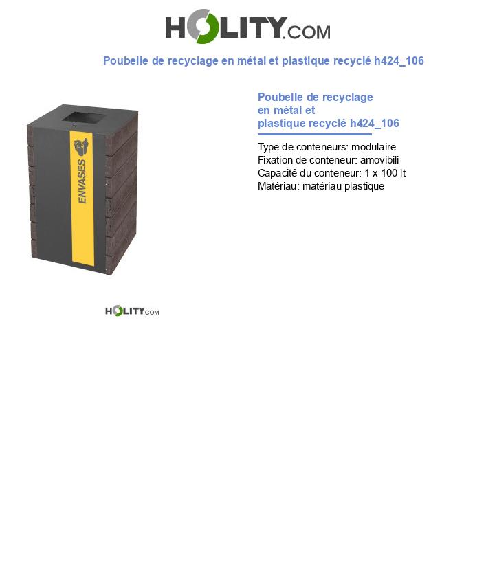 Poubelle de recyclage en métal et plastique recyclé h424_106