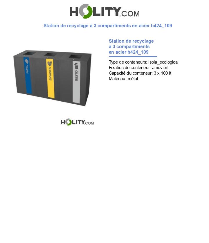Station de recyclage à 3 compartiments en acier h424_109